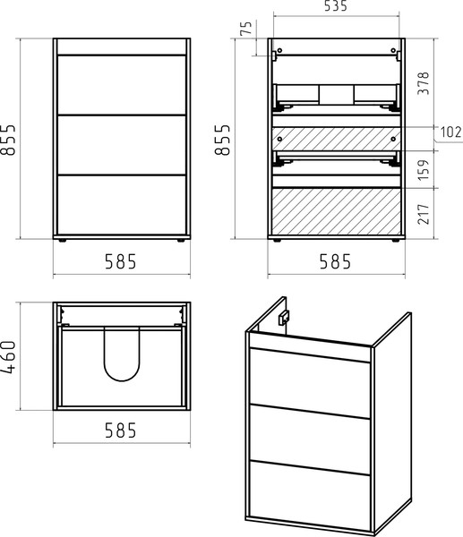 Изображение товара Тумба с умывальником Brevita Grafit 60 / GRA-01060-023Я+5216120
