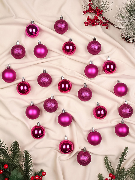 Изображение товара Набор шаров новогодних Miland Новогоднее настроение / НУ-5635 (24шт, 5см, насыщенный розовый)