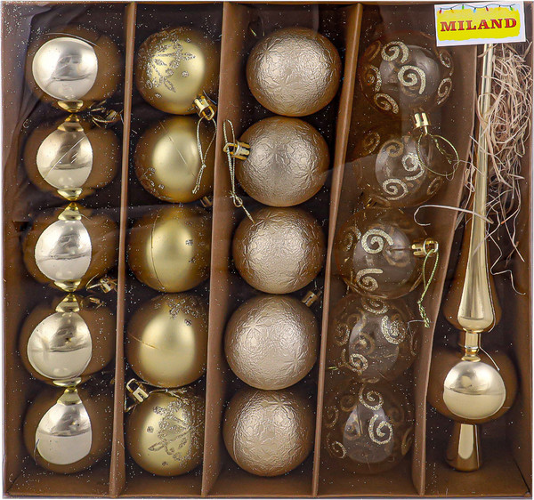 Изображение товара Набор шаров новогодних Miland С верхушкой / НУ-3607 (21шт, золото)