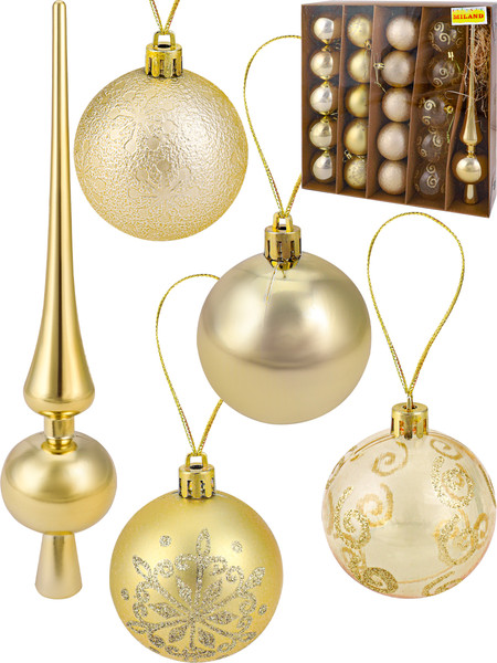 Изображение товара Набор шаров новогодних Miland С верхушкой / НУ-3607 (21шт, золото)