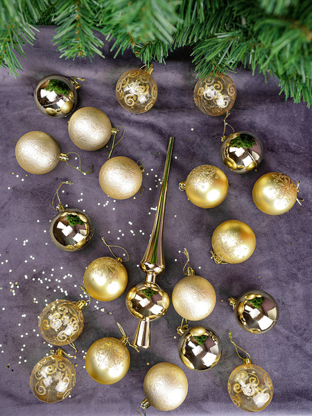 Изображение товара Набор шаров новогодних Miland С верхушкой / НУ-3607 (21шт, золото)