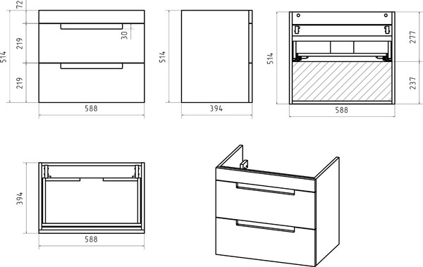 Изображение товара Тумба с умывальником Brevita Ariana 60 / ARI-01060-03062Я+Р-Евв14060-Д