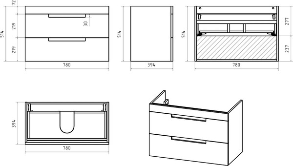 Изображение товара Тумба с умывальником Brevita Ariana 80 / ARI-01080-03062Я+Р-Евв14080-Д
