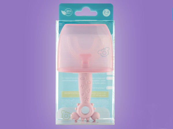 Изображение товара Зубная щетка для новорожденных ROXY-KIDS Крабик с футляром / RTM-005-P (розовый)