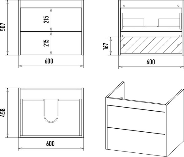 Изображение товара Тумба с умывальником Brevita Monsour 60 / MON-09060-0102Я+9060MMB