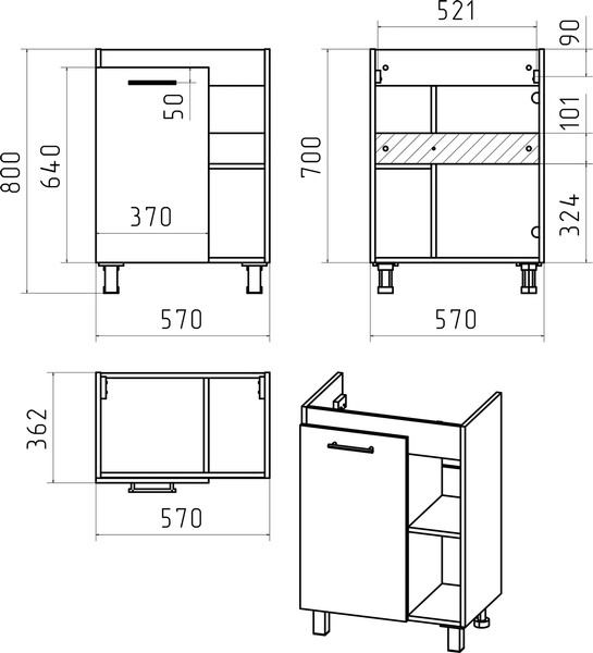 Изображение товара Тумба с умывальником Misty Крафт 60 / П-Кра-07060-011+UM-MOD60SL/1