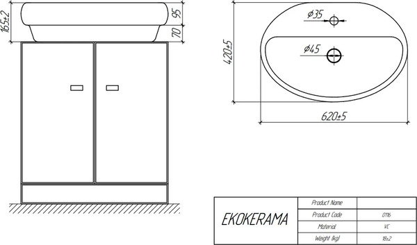 Изображение товара Тумба с умывальником Brevita Enfida 70 / ENF-06070-0141Я+0116