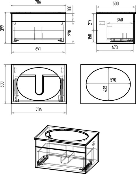 Изображение товара Тумба с умывальником Brevita Enfida 70 / ENF-06070-0241Я+0116