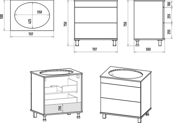 Изображение товара Тумба с умывальником Brevita Enfida 70 / ENF-06070-0242Я+0116
