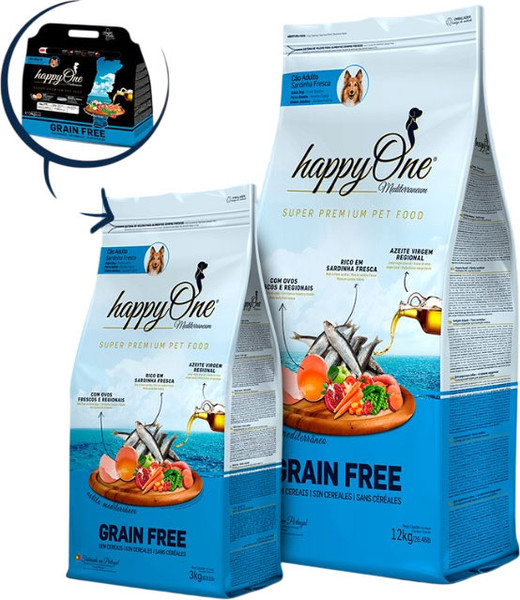 Изображение товара Сухой корм для собак HappyOne Mediterraneum со свежим яйцом и свежей сардиной (7кг)