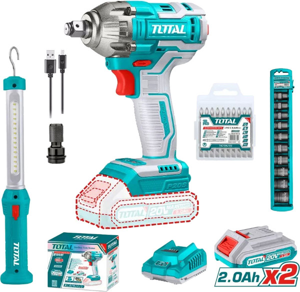Изображение товара Аккумуляторный гайковерт TOTAL TIWLI2038+лампа переносная аккумул.TWLI35261 / TOSLI231004