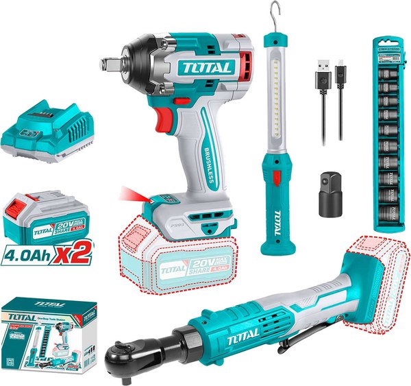 Изображение товара Набор электроинструмента TOTAL TIWLI2050+TDRLI2060151+TWLI35261 / TOSLI240461