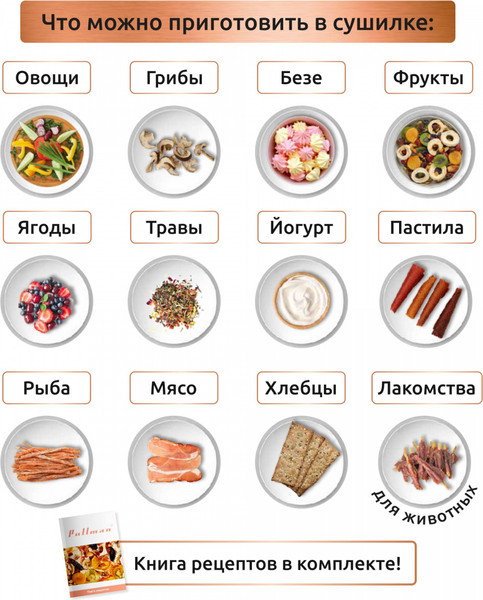 Изображение товара Сушилка для овощей и фруктов Pullman PL-2280 3в1 (черный/золото)