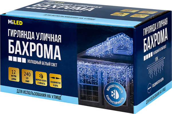 Изображение товара Светодиодная бахрома Miled 240 ламп / НГУ-0085 (12м, холодный белый)