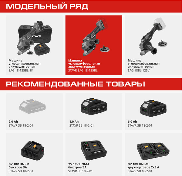 Изображение товара Угловая шлифовальная машина Ставр SAG 18-125BL