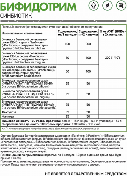 Изображение товара Комплексная пищевая добавка NaturalSupp Бифидотрим (60капсул)
