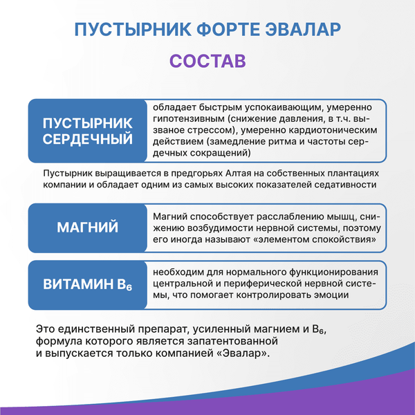 Изображение товара Комплексная пищевая добавка Эвалар Пустырник Форте с магнием и B6 (40таблеток)