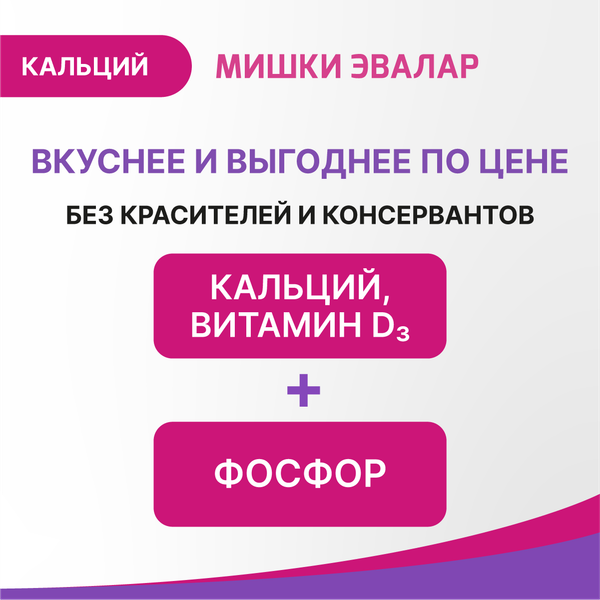 Изображение товара Витаминно-минеральный комплекс Эвалар Бэби Формула Мишки Кальций (60таблеток)