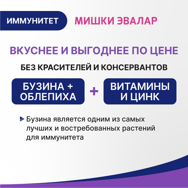 Изображение товара Комплексная пищевая добавка Эвалар Бэби Формула Мишки Иммунитет (60таблеток)
