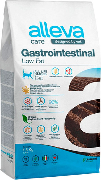 Изображение товара Сухой ветеринарный корм для кошек Alleva Care Гастроинтестинал с пониженным содержанием жира / P10270 (1.5кг)