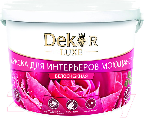Изображение товара Краска Dekor ВД-АК 216 моющаяся для интерьера (1.1кг, белоснежный)