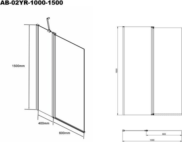 Изображение товара Стеклянная шторка для ванны Aquabath AB-YR02-1000-1500