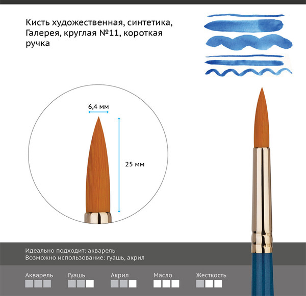 Изображение товара Кисть для рисования ГАММА Галерея. Синтетика №11 / 302011