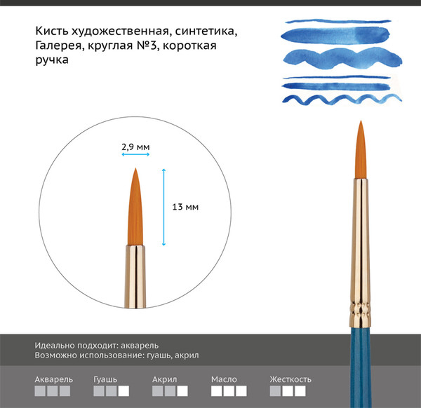Изображение товара Кисть для рисования ГАММА Галерея. Синтетика №3 / 302003