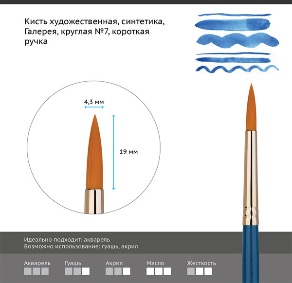 Изображение товара Кисть для рисования ГАММА Галерея. Синтетика №7 / 302007
