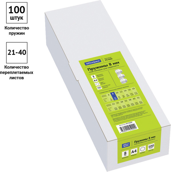 Изображение товара Пружины для переплета OfficeSpace PC7000 (100шт, белый)