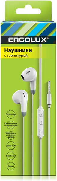 Изображение товара Наушники-гарнитура Ergolux ELX-WHP01-C01 (белый)