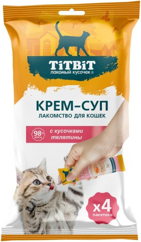 Изображение товара Лакомство для кошек TiTBiT Крем-суп с кусочками телятины / 26267 (10г)
