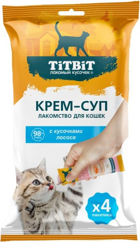 Изображение товара Лакомство для кошек TiTBiT Крем-суп с кусочками лосося / 26274 (10г)