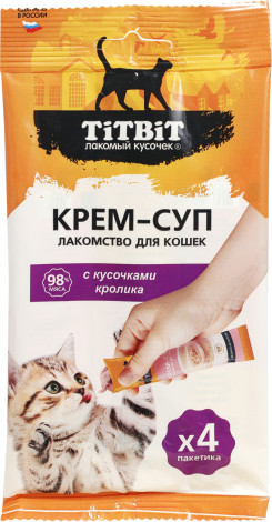 Изображение товара Лакомство для кошек TiTBiT Крем-суп с кусочками кролика / 26281 (10г)
