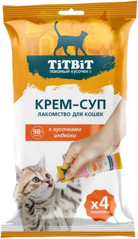 Изображение товара Лакомство для кошек TiTBiT Крем-суп с кусочками индейки / 26298 (10г)