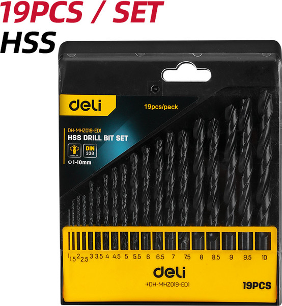 Изображение товара Набор сверл Deli YS EDH-MHZ019-ED1 по металлу (1-10мм, 19шт)