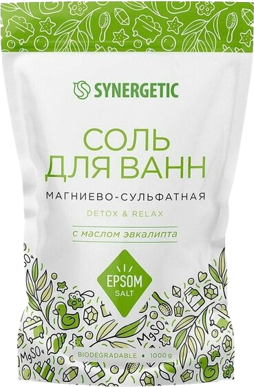 Изображение товара Соль для ванны Synergetic Магниево-сульфатная с маслом эвкалипта (1кг)