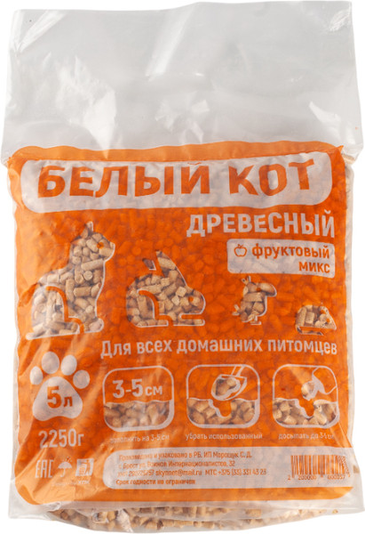 Изображение товара Наполнитель для туалета Белый кот Фруктовый микс (5л/2.25кг)