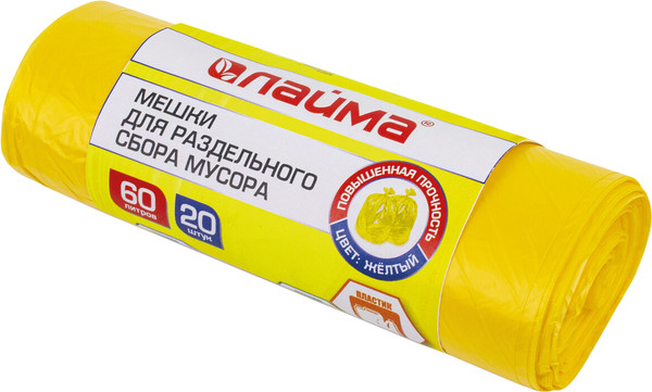 Изображение товара Пакеты для мусора Laima 606701 (60л, 20шт, желтый)