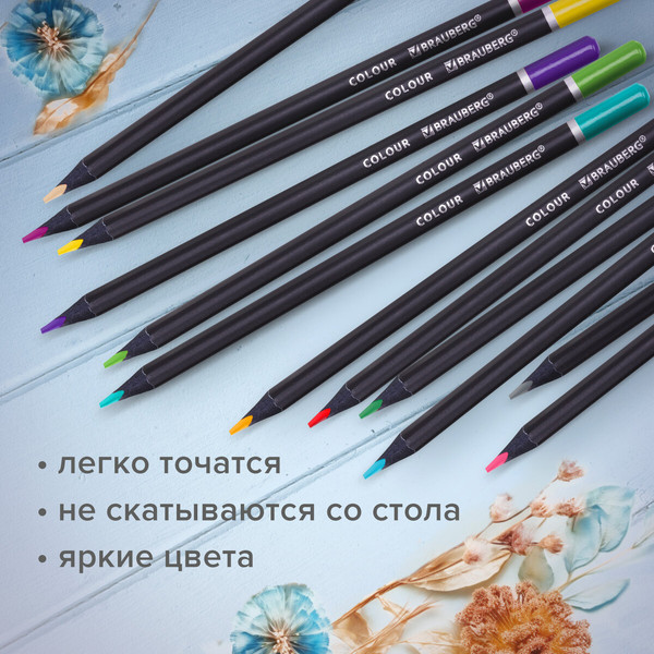 Изображение товара Набор цветных карандашей Brauberg Black Wood / 181948 (12цв)