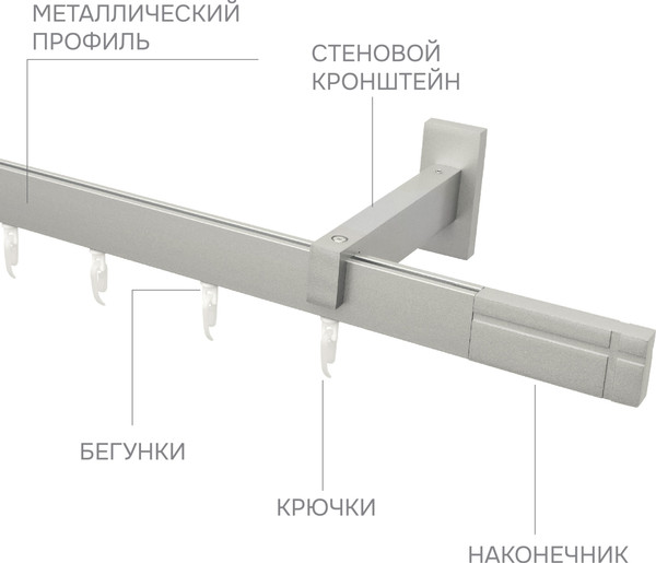 Изображение товара Карниз для штор Эскар Хай Тек Кросс 1-рядный / 4113200 (2м, сатин)