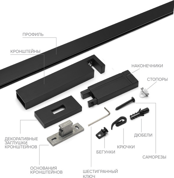 Изображение товара Карниз для штор Эскар Хай Тек Кросс 1-рядный / 4114200 (2м, черный)