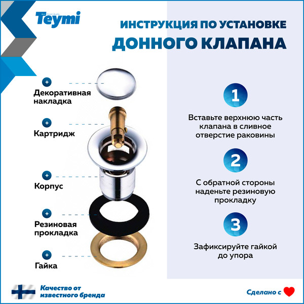 Изображение товара Донный клапан Teymi T140127 (черный матовый)