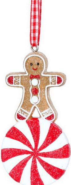 Изображение товара Елочная игрушка Gisela Graham Ski Lodge. Пряничный человечек на конфетке / 12956