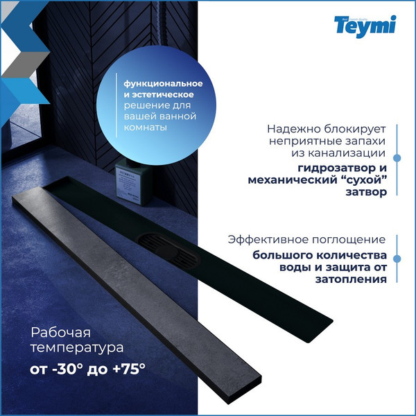 Изображение товара Трап для душа Teymi Aina Prime 60 / T90010 (черный)