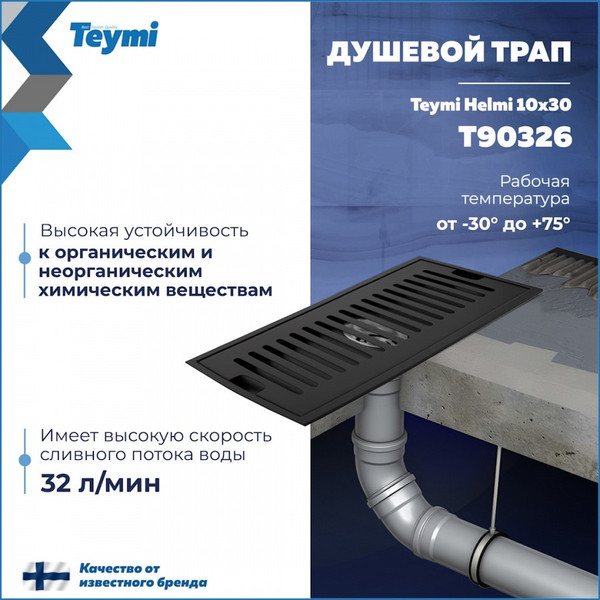 Изображение товара Трап для душа Teymi Helmi / T90326 (черный)