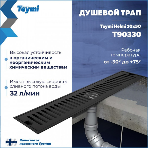 Изображение товара Трап для душа Teymi Helmi / T90330 (черный)