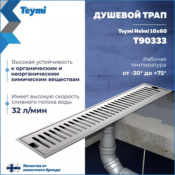 Изображение товара Трап для душа Teymi Helmi / T90333 (нержавеющая сталь)