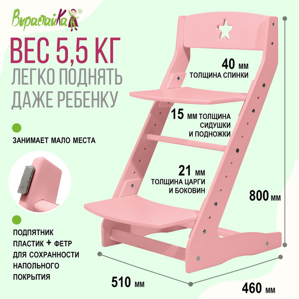 Изображение товара Стул детский Millwood Вырастайка 2 стандарт СДН-3 В2 (фламинго)