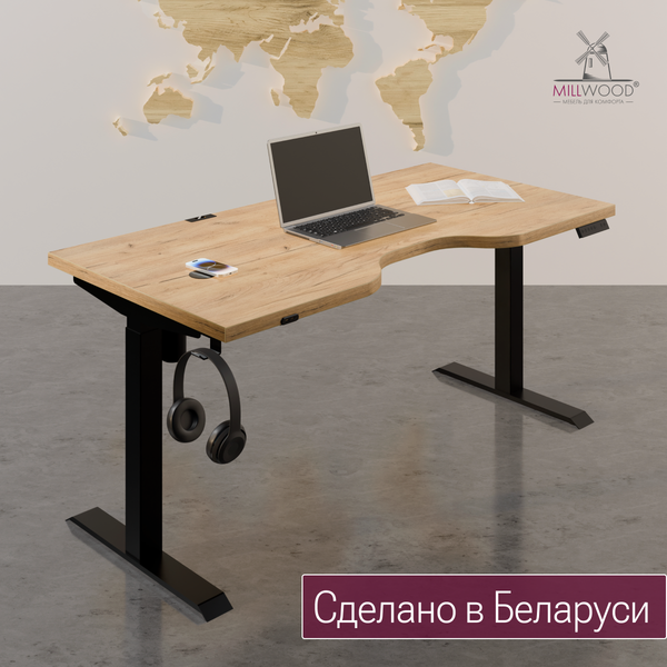 Изображение товара Стол с подъемным механизмом Millwood Подъемный Смарт с вырезом 160x80 (дуб золотой Craft/металл черный)